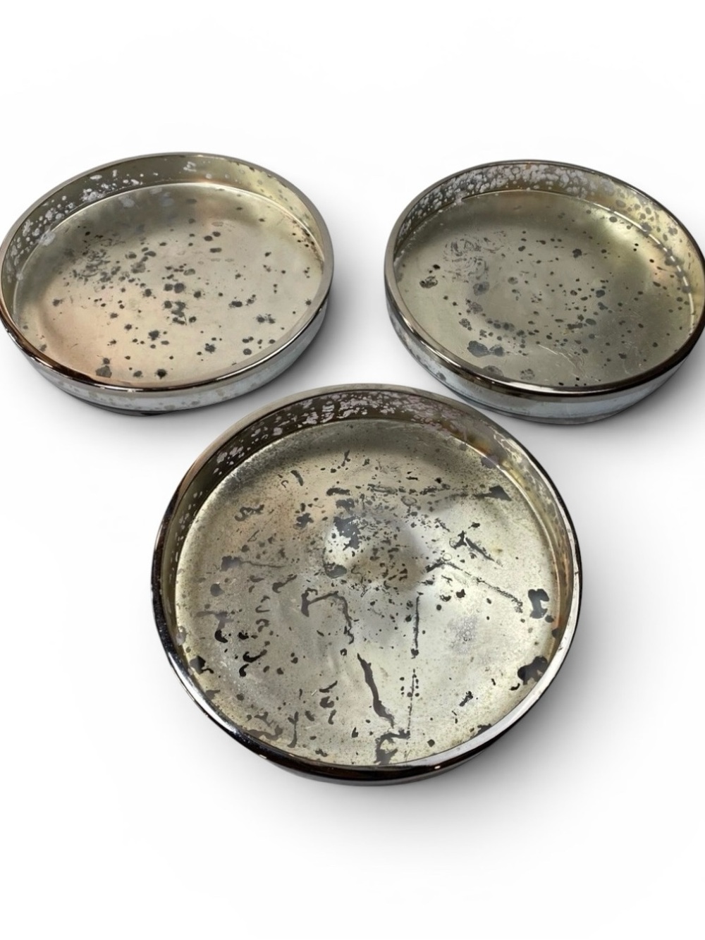 Lot (3) Tommy Bahama Mercury Glass Silver 4.5” Pillar Candle Holder